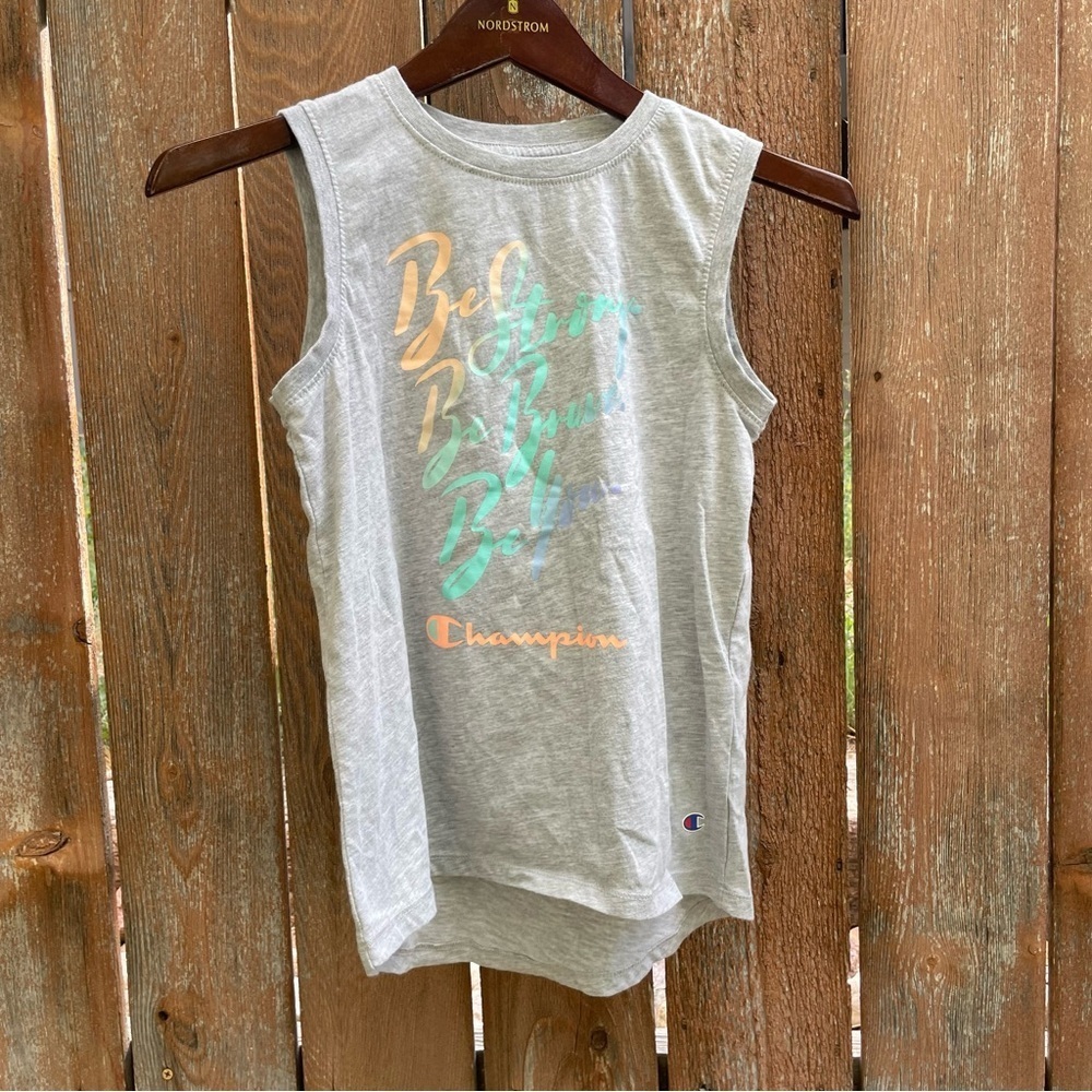 CHAMPION Girls Gray Tank Top Colorful Graphic Size 14